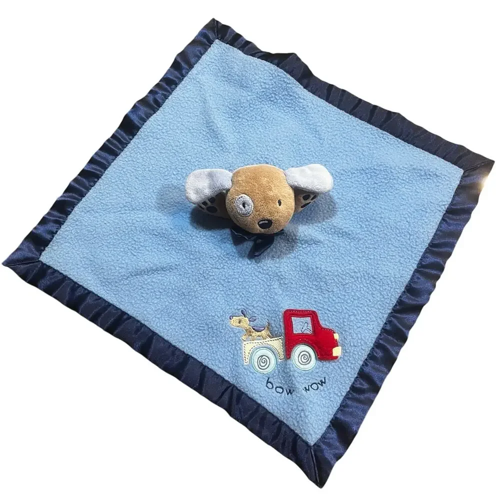 Vintage Carter’s Puppy Dog Bow‎ Wow Lovey Baby Security Blanket Blue Brown Plush